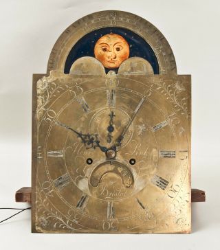 English 8 Day Grandfather Clock Brass Moon Dial Movement @ 1775 Good