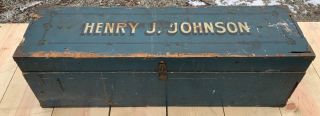 Antique Wood Tool Box In Old Blue Paint