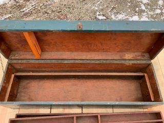 Antique Wood Tool Box in Old Blue Paint 3