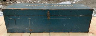 Antique Wood Tool Box in Old Blue Paint 4