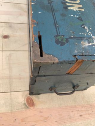 Antique Wood Tool Box in Old Blue Paint 7