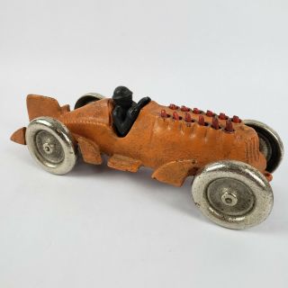 Hubley Vintage Cast Iron Toy Race Car With Moving Pistons Paint 10.  5 "