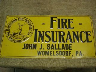Rare Vintage Hartford Insurance Sign Antique Old Metal
