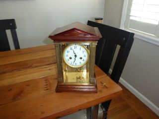 Antique Waterbury Marnay Wood And Brass Crystal Regulator Clock