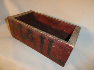 Antique Rustic Wood Primitive Mail Box Old Red Paint 10 X 5 1/4 X 3 3/4 "