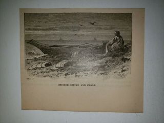 Columbia River Chinook Indians Canoe 1882 Hw Sketch Print Rare