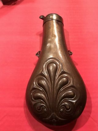 Antique Flask & Cap Fleur Brass Gun Powder Flask