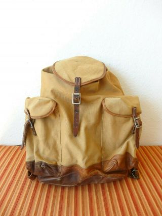 Vintage Swiss Mountain Backpack Rucksack 1950 Canvas & Leather Like Army Modell