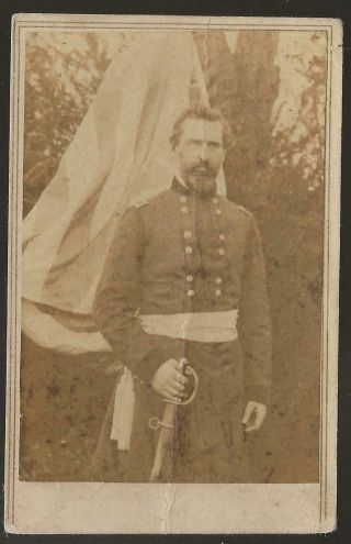 Civil War Cdv Union General William T H Brooks In Front Of Flag