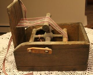 Antique Box Style Tape Loom with Paddle Attached to Warp Beam 4