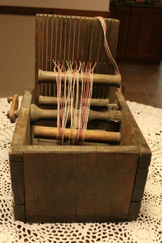 Antique Box Style Tape Loom with Paddle Attached to Warp Beam 8