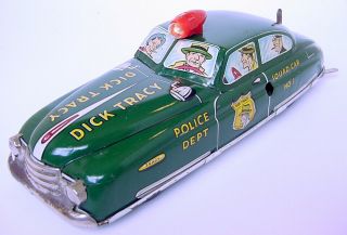 1950s Marx Dick Tracy Tin Wind - Up Battery Op Police Dept.  Squad Car No.  1
