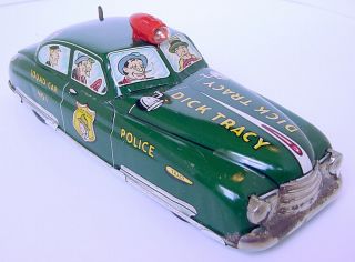 1950s MARX DICK TRACY TIN WIND - UP BATTERY OP POLICE DEPT.  SQUAD CAR NO.  1 2