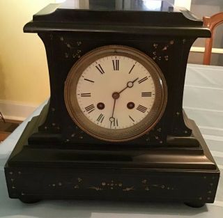 Antique Slate Mantel Clock By Japy Freres Beautifully Decorated