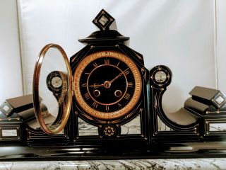 Stunning Large French Slate & Marble Mantel Clock By Japy Freres,  Serviced G.  W.  O