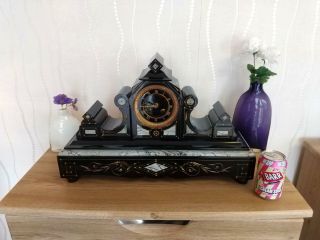 Stunning Large French Slate & Marble Mantel Clock by Japy Freres,  Serviced G.  W.  O 4