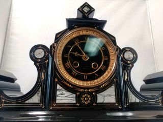 Stunning Large French Slate & Marble Mantel Clock by Japy Freres,  Serviced G.  W.  O 5