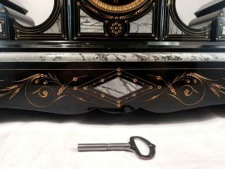 Stunning Large French Slate & Marble Mantel Clock by Japy Freres,  Serviced G.  W.  O 7