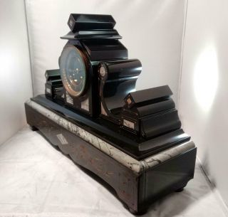 Stunning Large French Slate & Marble Mantel Clock by Japy Freres,  Serviced G.  W.  O 9