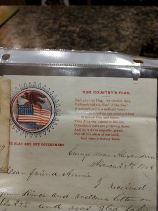 Authentic U.  S.  Civil War Union Soldier Letter Camp Near Alexandria Virginia 1862