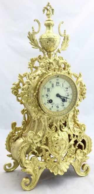 Antique Mantle Clock French Stunning 1880s Embossed Pierced Bronze Bell Striking