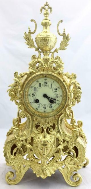 Antique Mantle Clock French Stunning 1880s Embossed Pierced Bronze Bell Striking 2