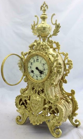 Antique Mantle Clock French Stunning 1880s Embossed Pierced Bronze Bell Striking 3