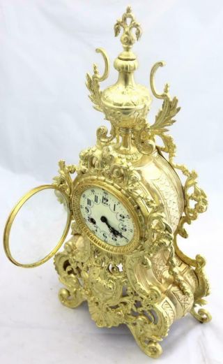 Antique Mantle Clock French Stunning 1880s Embossed Pierced Bronze Bell Striking 4