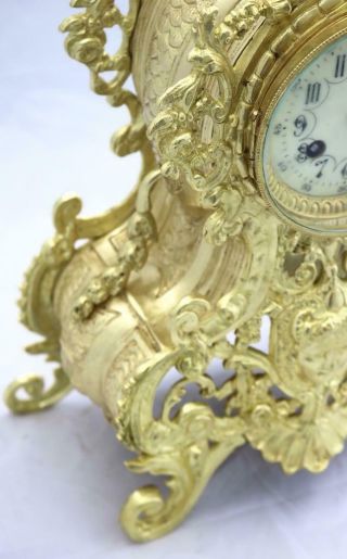 Antique Mantle Clock French Stunning 1880s Embossed Pierced Bronze Bell Striking 9