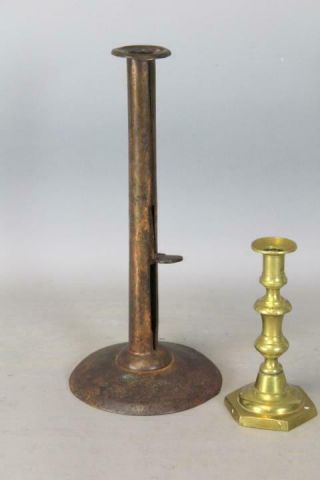 The Best Over - Sized 18th C Iron Hogscraper Candlestick Old Copper Washed Surface