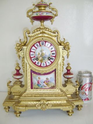 LARGE Antique Mantle Clock French GILT Sevres Bell Striking FOR RESTORATION 2