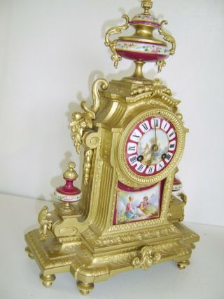 LARGE Antique Mantle Clock French GILT Sevres Bell Striking FOR RESTORATION 3