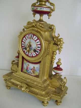 LARGE Antique Mantle Clock French GILT Sevres Bell Striking FOR RESTORATION 7