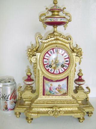 LARGE Antique Mantle Clock French GILT Sevres Bell Striking FOR RESTORATION 8