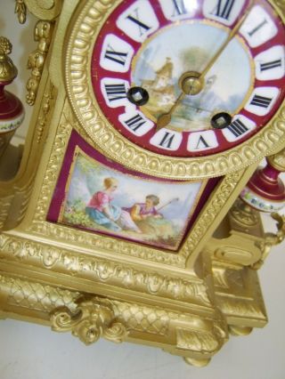 LARGE Antique Mantle Clock French GILT Sevres Bell Striking FOR RESTORATION 9