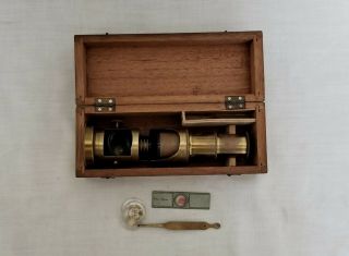 Antique Vtg Small Brass Pocket Field Drum Style Microscope Scientific Instrument