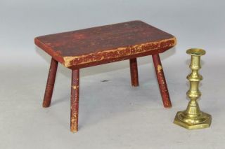Fine Late 18th C Windsor Foot Stool In Red Paint Bamboo Turned Legs