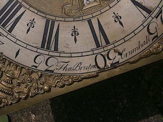 C1740 8 day LONGCASE GRANDFATHER CLOCK DIAL,  movement 12X 12 THO BRUTON of C 4