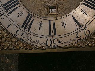 C1740 8 day LONGCASE GRANDFATHER CLOCK DIAL,  movement 12X 12 THO BRUTON of C 5