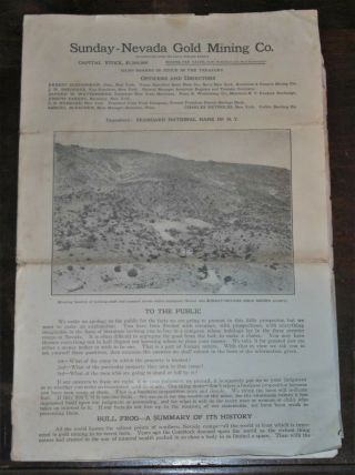 Antique Sunday - Nevada Gold Mining Capital Stock Prospectus & J Bunte Letter 1905