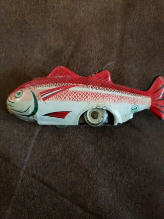 Vtg 1950s Linemar Tin Fish Friction Toy Japan Litho Red Snapper Marx Line Mar