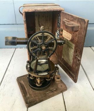 Antique 1890s Brass Buff & Berger Of Boston Surveyor Instrument Transit & Box 2