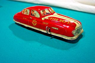 1950’s Marx Fire Chief Car,  Tin Litho Wind Up 11”