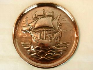 A Fabulous Arts And Crafts Newlyn School Copper Charger - Galleon In Full Sail