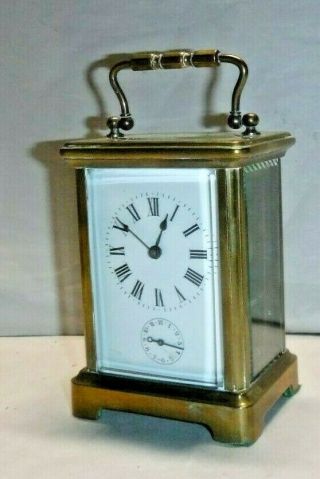 Antique French Brass Lantern/ Carriage Clock With Alarm & With Key