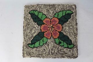 Rare Folk Art 19th C Wool Hooked Rug With A Bold Floral Design And Great Colors