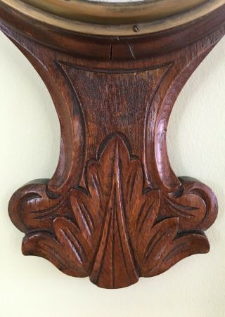 Handsome Antique English Arts and Crafts Style Carved Oak Banjo Barometer 6