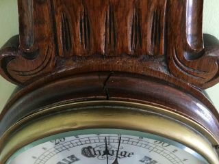 Handsome Antique English Arts and Crafts Style Carved Oak Banjo Barometer 8