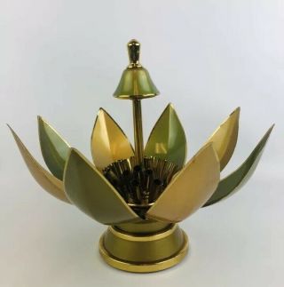 Vintage Blooming Lotus Flower Cigarette Dispenser Art Deco Regency Brass Green