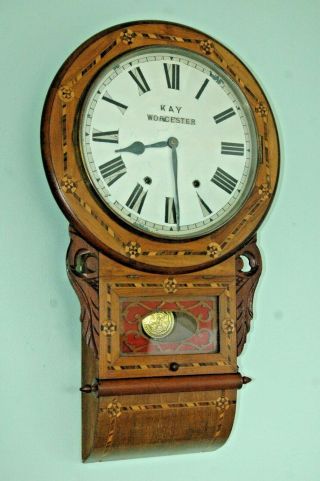 19th Century Inlaid Mahogany Drop - Dial Wall Clock.